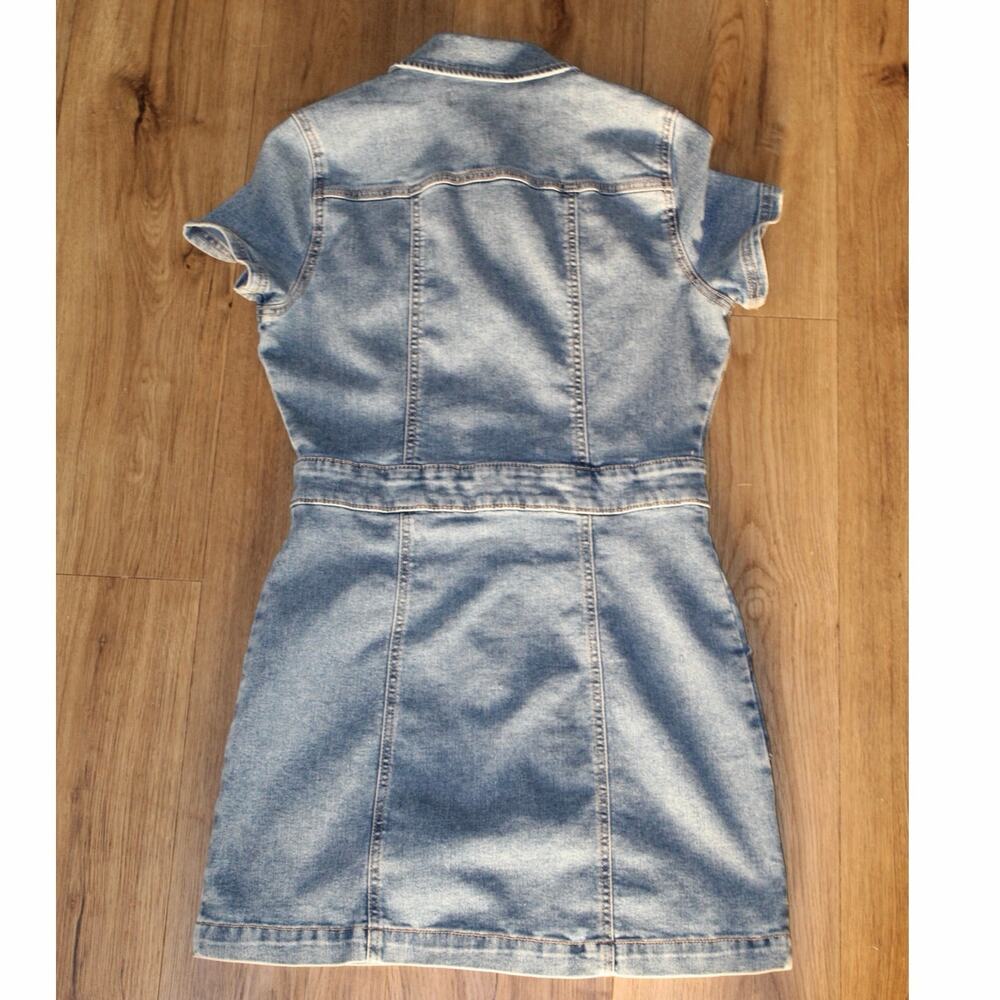 Peace Love Eco by Rewash Denim Mini Dress | Button Front | Short Sleeve | Size S - Picture 4 of 8